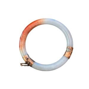 Vintage Chinese White honey Jadeite Jade 14k Gold Bangle Bracelet hinged cuff